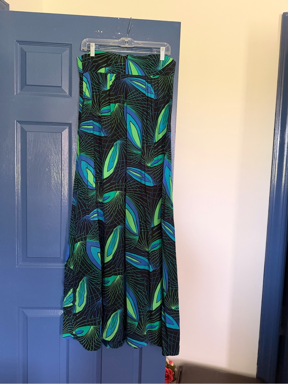 Trashy Diva Black Maxi Skirt with Blue and Green peacock print 12